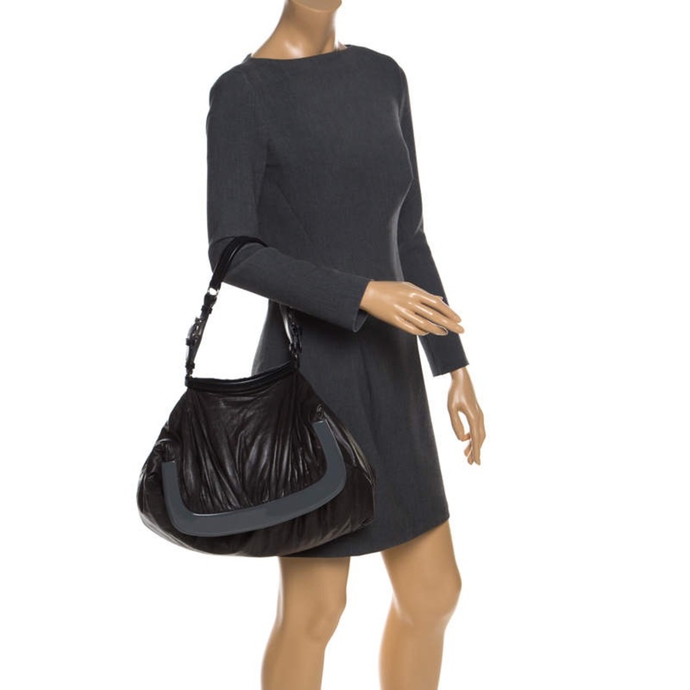 MARNI Dark Grey Soft Leather Frame Flap Shoulder Bag
